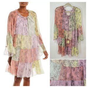 Johnny Was Floral Petunia Mini Dress Silk Flowy Patchwork Women's Sz Medium NEW